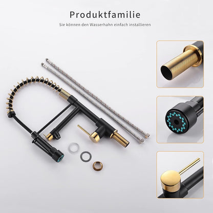 AIMADI Kitchen Faucet, Black Kitchen Faucet with Sprayer, Commercial Style Matte Black Kitchen Faucet Gold Single Hole Kitchen Sink Faucet