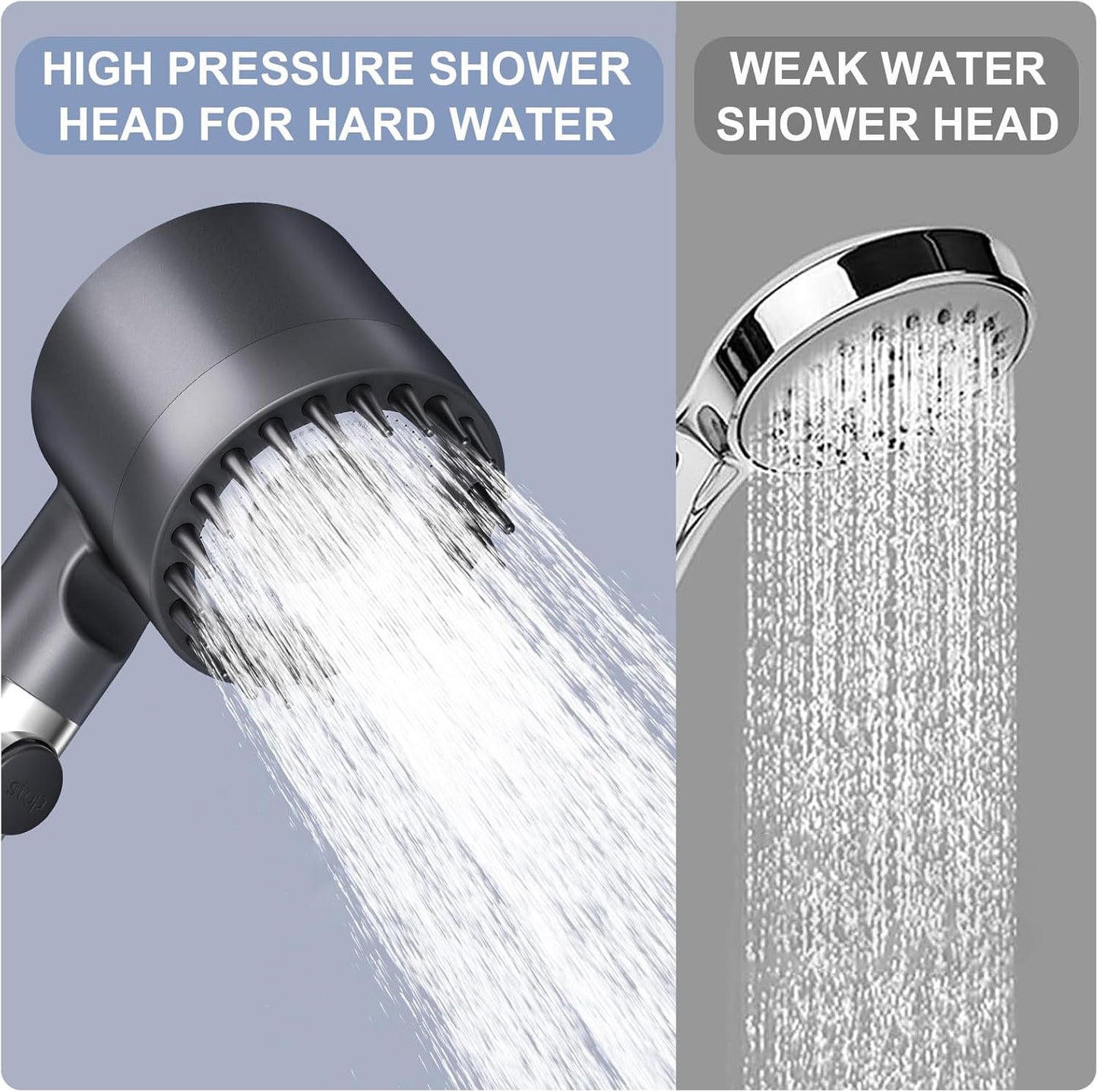 Shower Head with Hose 1.5M, Ion Drops Shower Head with Handheld for Hard Water, 4 Modes Iondrops Filtered Showerhead, High Pressure Shower Heads with ON/Off Switch Grey