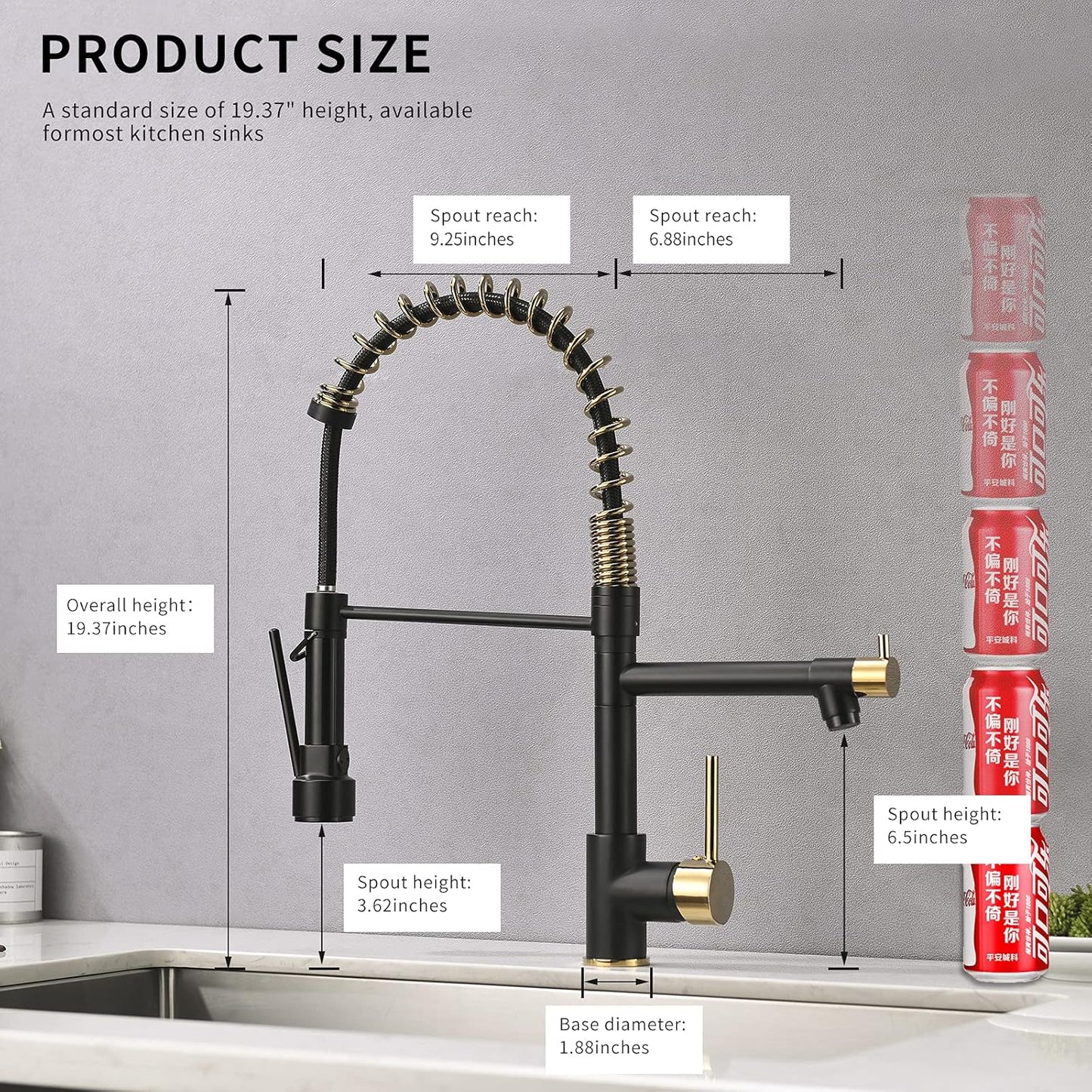 AIMADI Kitchen Faucet, Black Kitchen Faucet with Sprayer, Commercial Style Matte Black Kitchen Faucet Gold Single Hole Kitchen Sink Faucet