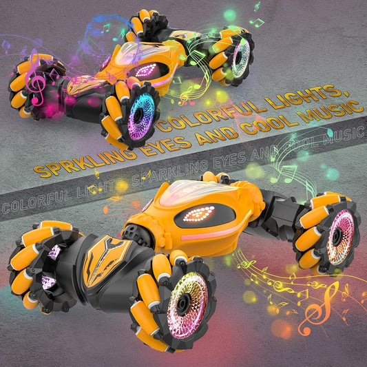 SAUFTTI Remote Control Car, Gesture Sensor RC Stunt Cars Toys for Boys Age 6 7 8 9 10 11 12+ Years Old, 2.4GHz 4WD RC 360° Flips Off Road Vehicle Toy with Lights/Music, Gifts for Kids Girls