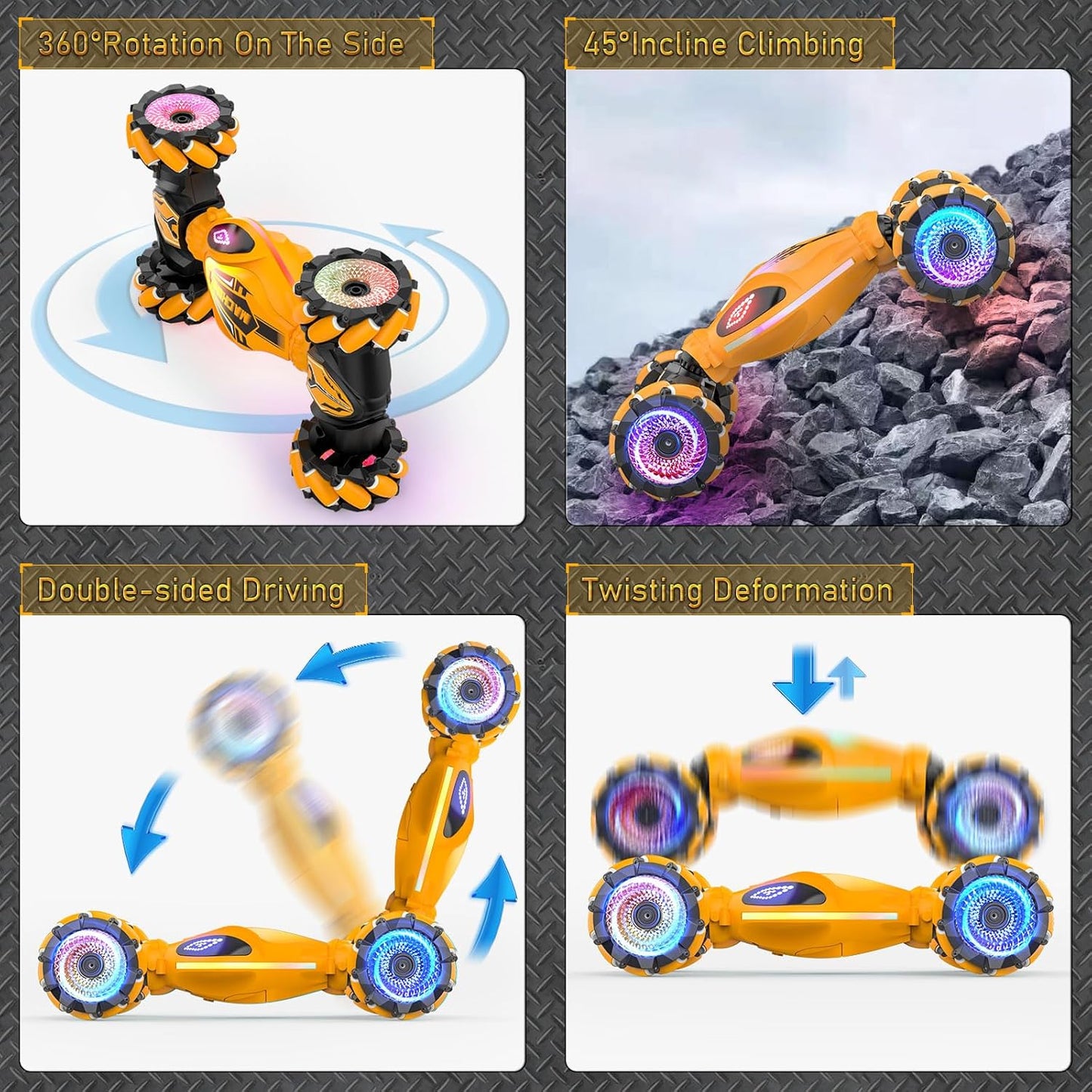 SAUFTTI Remote Control Car, Gesture Sensor RC Stunt Cars Toys for Boys Age 6 7 8 9 10 11 12+ Years Old, 2.4GHz 4WD RC 360° Flips Off Road Vehicle Toy with Lights/Music, Gifts for Kids Girls