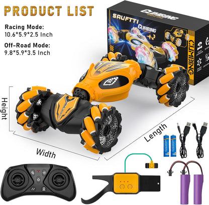 SAUFTTI Remote Control Car, Gesture Sensor RC Stunt Cars Toys for Boys Age 6 7 8 9 10 11 12+ Years Old, 2.4GHz 4WD RC 360° Flips Off Road Vehicle Toy with Lights/Music, Gifts for Kids Girls