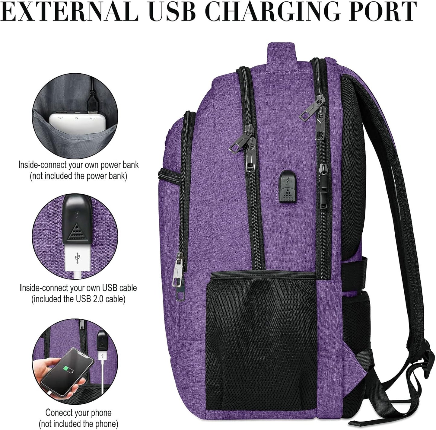 Backpack for Men and Women, School Backpacks for Teen Boys and Girls, Black Water Resistant Back Pack, Business Men Sturdy Computer Bag with USB Charging Port, Gifts