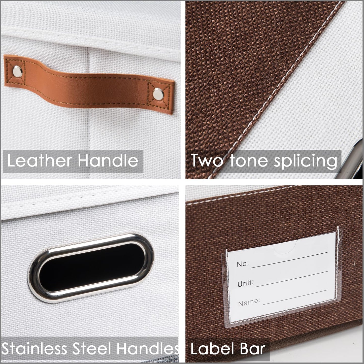 PRANDOM Large Foldable Storage Bin with Lid [1-Pack] Linen Fabric Decorative Storage Box Organizer Containers Basket Cube with Handles Divider for Bedroom Closet Office Living Room (17.7x11.8x11.8")