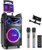 Moukey Karaoke Machine, 10" Woofer Portable PA System, Bluetooth Speaker with 2 Wireless Microphones, Lyrics Display Tablet Holder, Party Lights & Echo/Treble/Bass Adjustment Support REC/AUX/USB/TF