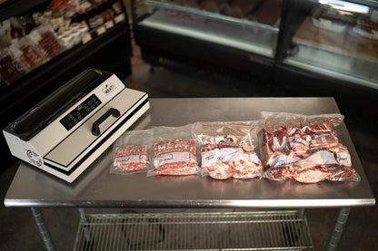 MEAT! 16 Inch External Vacuum Sealer with a 16 Inch Sealing Strip, Bag Roll Storage, Bag Cutter, and LCD Display for Preserving Meat and Vegetables