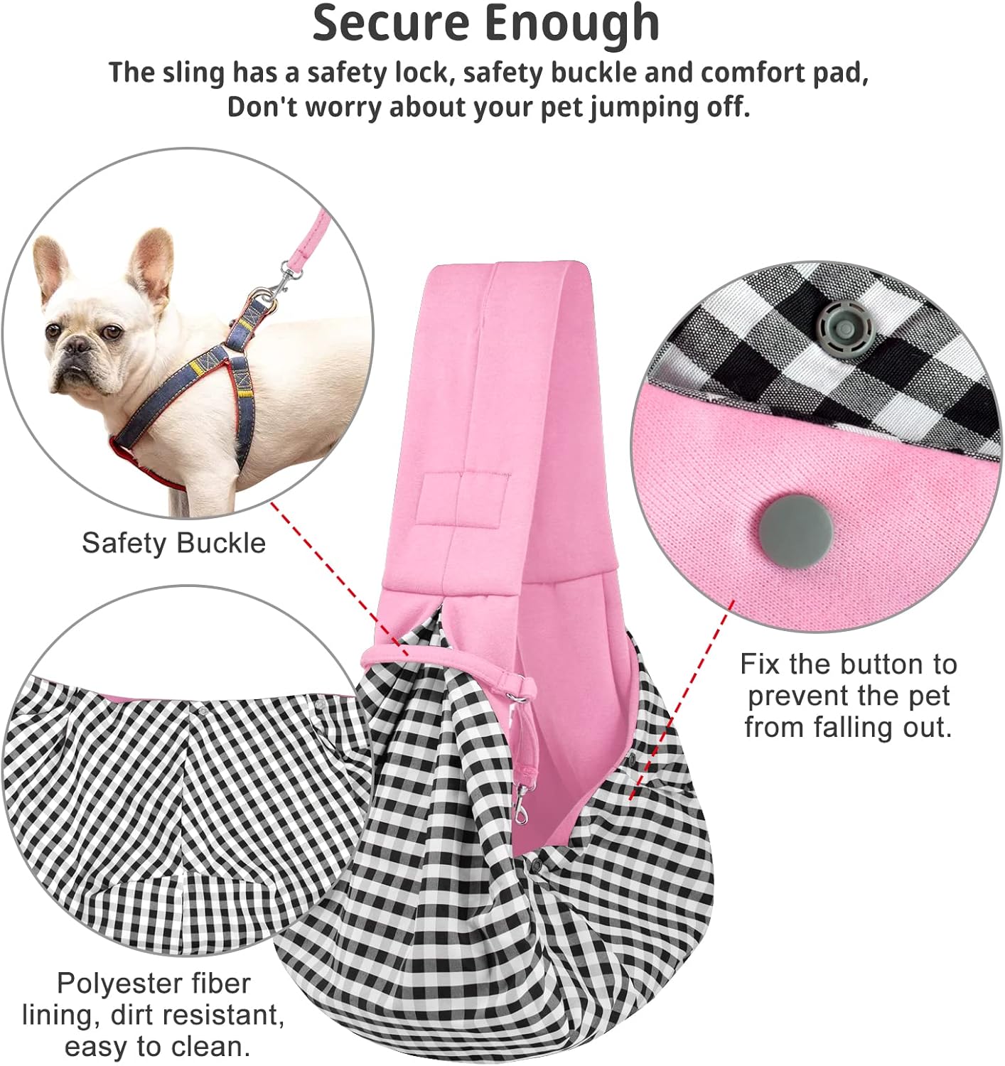 Cuby Adjustable Dog Cat Sling Padded Hard Bottom Pet Carrier Sling Soft Carrying Puppy Bag for Small Dogs Cats Outdoor Travel (Grayish-White)