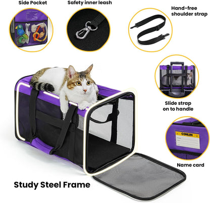 Conlun Cat Carrier Bag,Soft-Sided Pet Carriers for Dogs with 4-Sided Mesh,Airline Approved Cat Transport Carrier for Small&Medium Cats Kitten Puppy Up to 6Kg,Collapsible Cat Travel Carrier-M,Black