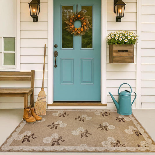 Front Door Mat Indoor Outdoor Rug 3x5 Floral Welcome Mat Outdoor