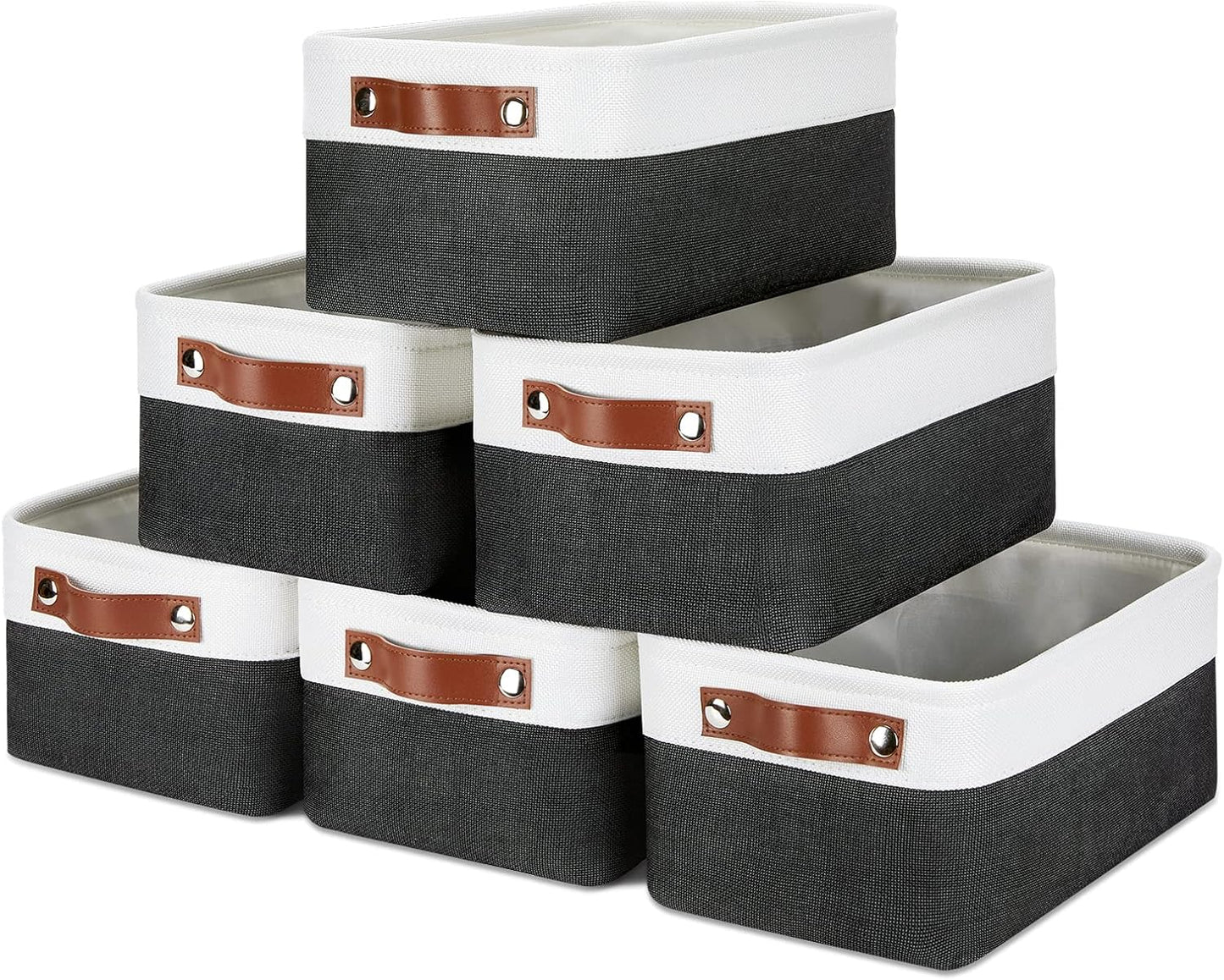 DULLEMELO Storage Baskets for Shelves, Fabric Collapsible Rectangular Storage Bins for Shelves, Closets, Nursery, Home, Office, Empty Gift Baskets (White&Teal)