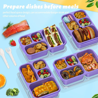 Large Capacity Bento Box for Adults, 4-Piece Set – Stackable Lunch Box with 4 Compartments, Microwave & Dishwasher Safe, Reusable Meal Prep Containers, Snack Containers for Kids & Adults (4 Colors)