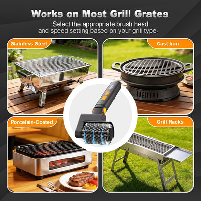 Upgraded Electric Grill Brush - Extreme 50kg Torque Power Grill Brush | Safe for All Grills, 7.4V Motor, SUS304 Anti-Shedding Bristle, with Heat Resistant Mat & Polishing Pad