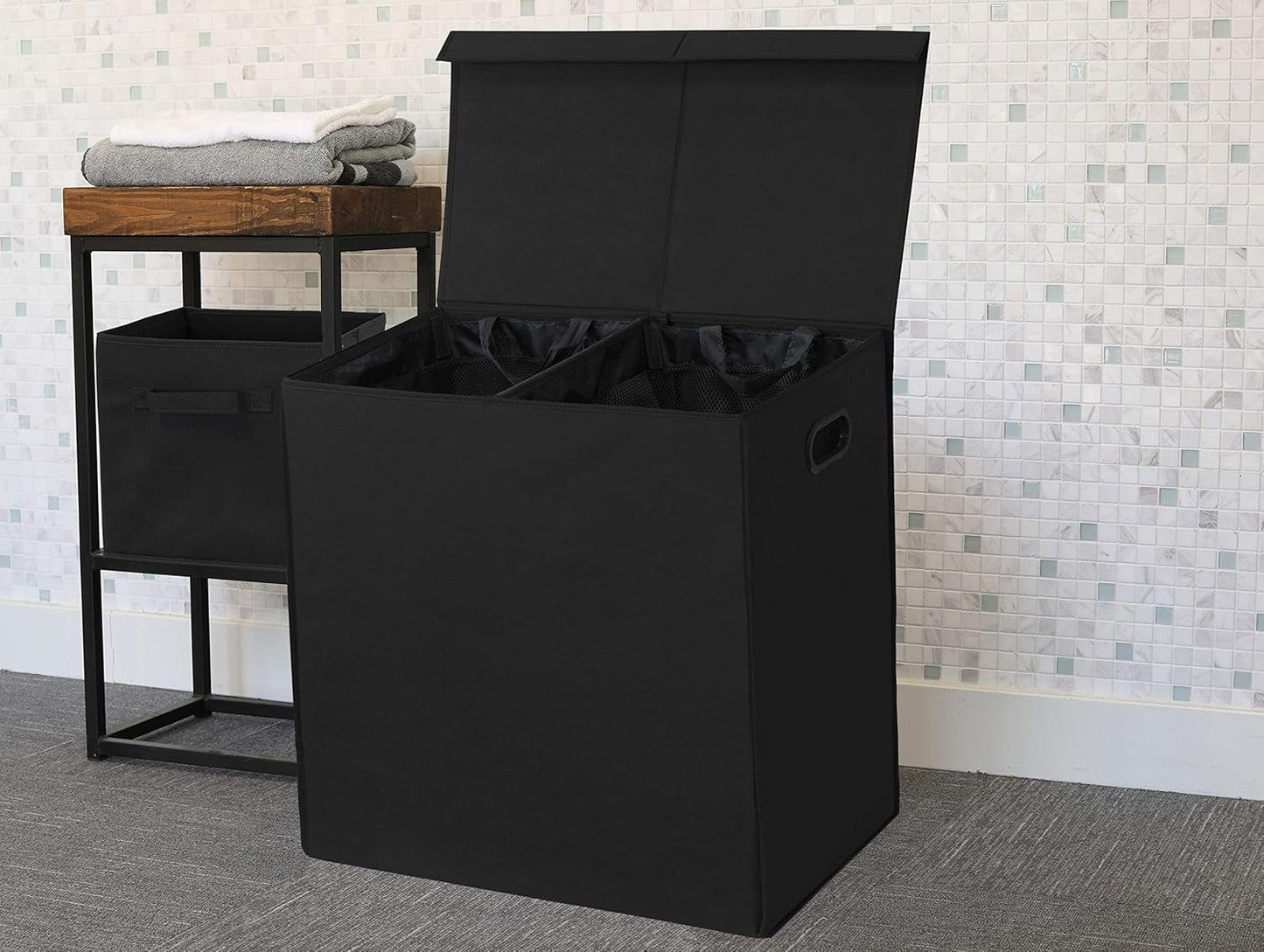 SimpleHouseware Double Laundry Hamper with Lid and Removable Laundry Bags, Beige