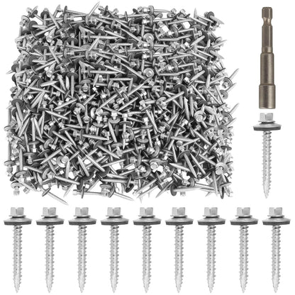 AOKLIT Hex Head Roofing Screws #10 × 1 Inch, 500Pcs Zinc Plated Self Tapping Metal Roof Screws with Rubber Washers for Metal and Corrugated Roofing Panels (Hex Socket Included)