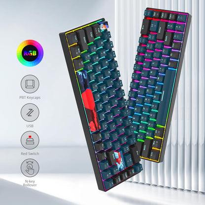 Fogruaden Full Size Mechanical Keyboard, Green Matcha Keyboard, Wired USB 104 Keys RGB Backlit Gaming Keyboard with Number Pad, Red Switches, NKRO Mechanical Keyboard for Windows Laptop PC Gamer