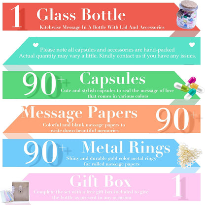 90pcs+ Message In a Bottle DIY Gift Extra Capsules and Notes (Mixed Colors)