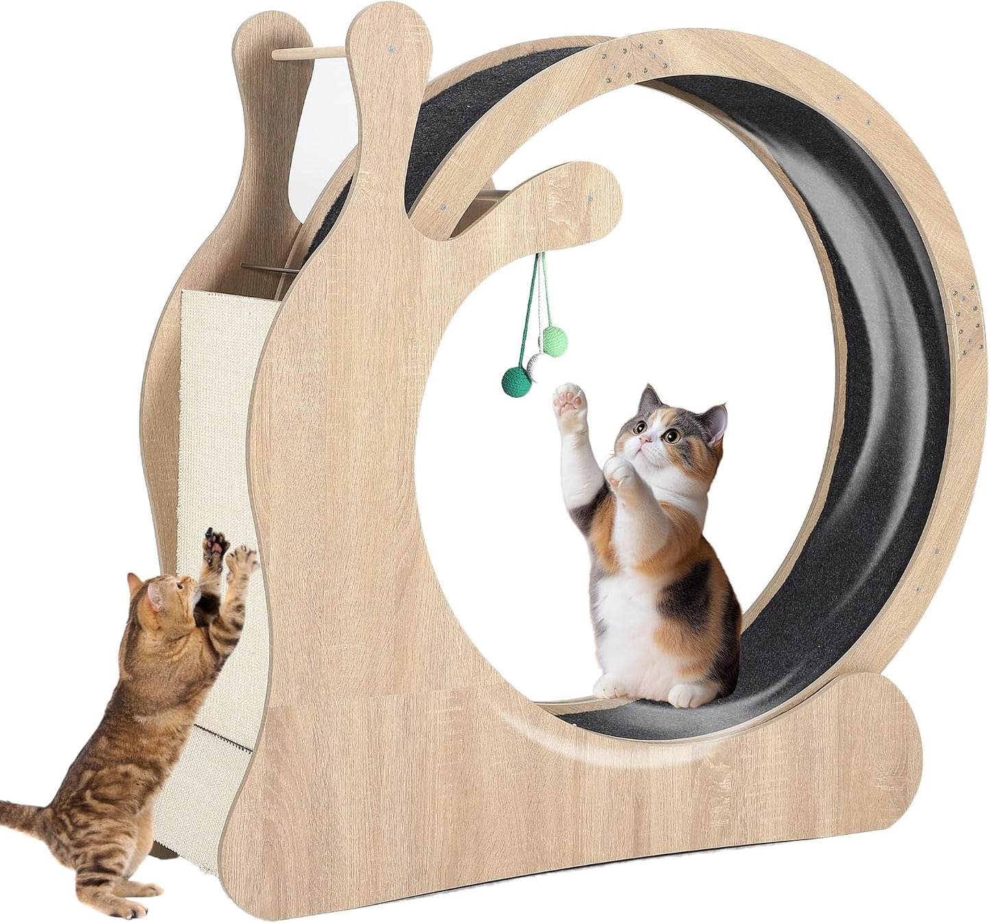 95cm Large Wooden Cat Exercise Wheel, 3-in-1 Silent Cat Treadmill with Scratching Board & Play Balls, Anti-Slip Stable Indoor Cat Running Wheel, Wear-Resistant Fitness Toy for All Breeds Indoor Cats