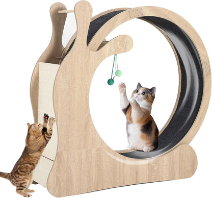95cm Large Wooden Cat Exercise Wheel, 3-in-1 Silent Cat Treadmill with Scratching Board & Play Balls, Anti-Slip Stable Indoor Cat Running Wheel, Wear-Resistant Fitness Toy for All Breeds Indoor Cats