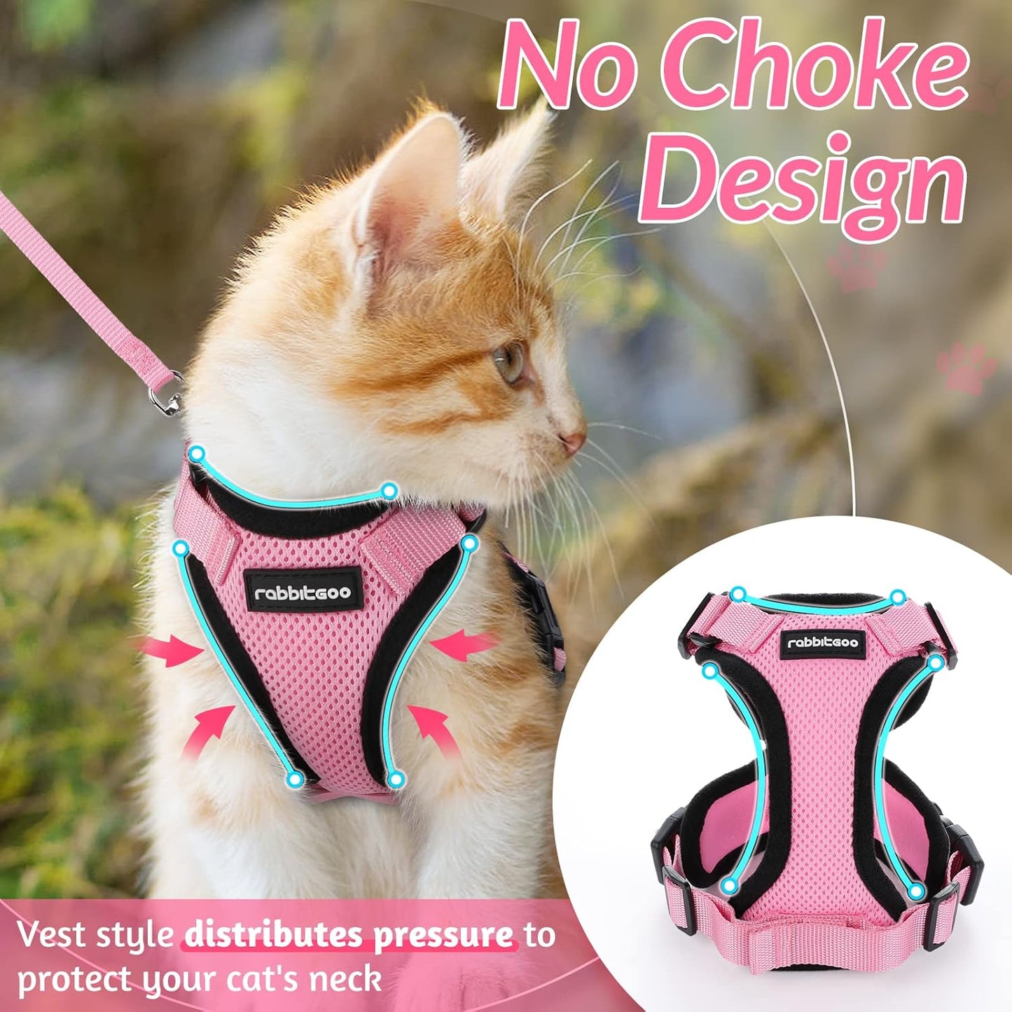 rabbitgoo Cat Harness and Leash for Walking, Escape Proof Soft Adjustable Vest Harnesses for Small Medium Cats, Easy Control Breathable Reflective Strips Jacket, XS, Black