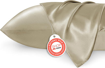 Bedsure Satin Pillow Case Queen Size 2 Pack, Similar to Silk Pillow Cases, Silky Pillowcase Covers with Envelope Closure, Room Decor Valentine Gifts for Women Men, Grey, 20x30 Inches
