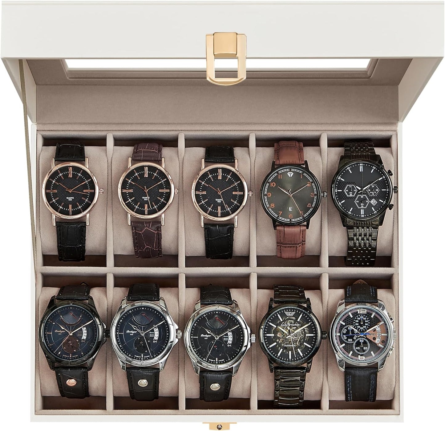 SONGMICS Watch Box, 6-Slot Watch Case, Watch Box Organizer, Black Synthetic Leather, Greenish Gray Lining UJWB06BK