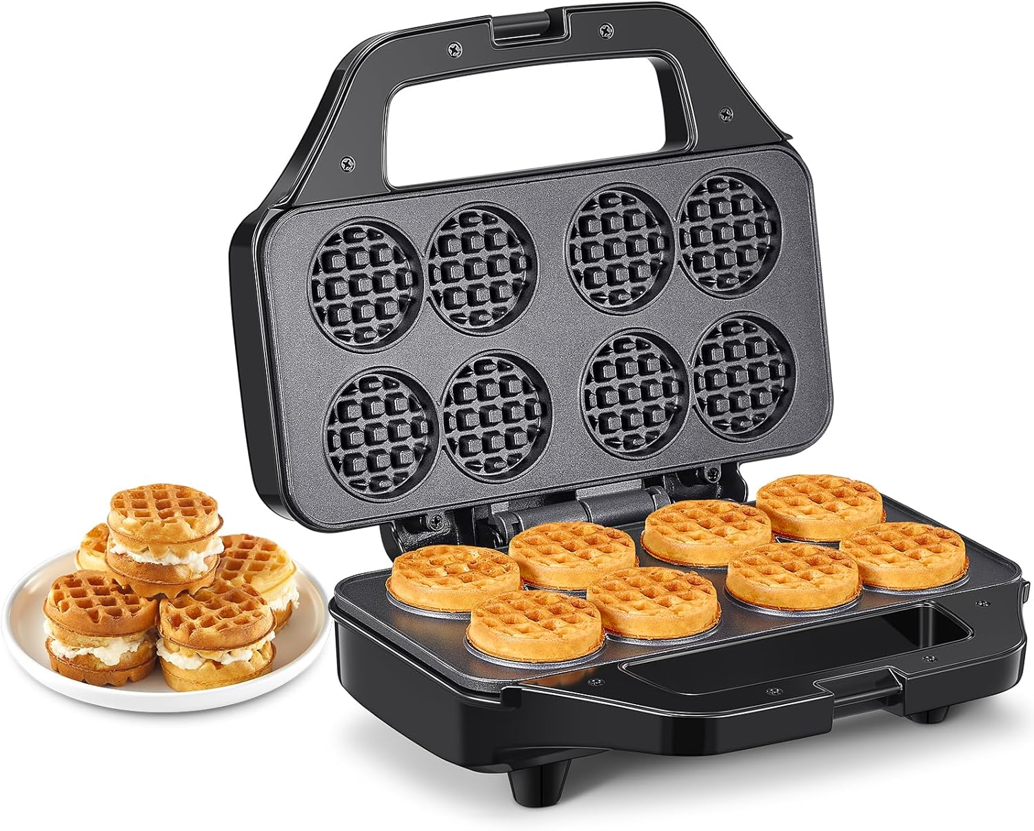 Waffle Maker, Reemix Multi Mini Waffle Iron Bake 8 x 1.8 Inch Small Waffles, Nonstick Waffle Iron with Quick Heat-Up, Simple & Easy Tiny Chaffle Baker for Home & Restaurants, Small Bites for Kids - PuriLite
