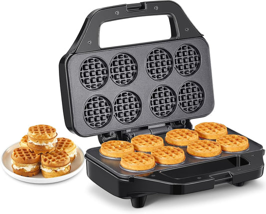 Waffle Maker, Reemix Multi Mini Waffle Iron Bake 8 x 1.8 Inch Small Waffles, Nonstick Waffle Iron with Quick Heat-Up, Simple & Easy Tiny Chaffle Baker for Home & Restaurants, Small Bites for Kids - PuriLite