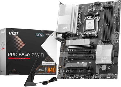 MSI PRO B840-P WiFi ProSeries Motherboard (AMD Ryzen 9000/8000/7000 Series Processors, AM5, DDR5, PCIe 4.0, M.2, SATA 6Gb/s, USB 3.2 Gen 2, HDMI/DP, Wi-Fi 6E, Bluetooth 5.3, 2.5Gbps LAN, ATX)