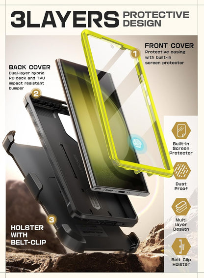 SUPCASE Unicorn Beetle Pro Case for Samsung Galaxy S23 Ultra 5G (2023), [Extra Front Frame] Full-Body Dual Layer Rugged Belt-Clip & Kickstand Case with Built-in Screen Protector (Black)