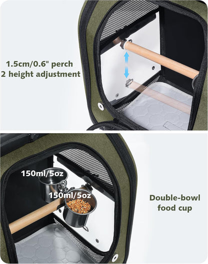 Pecute Bird Travel Carrier Backpack, Breathable Collapsible,Green