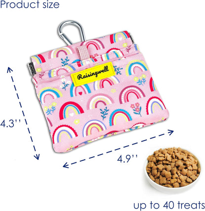 Raisingwell Dog Treat Pouch, Black Pocket Sized Pet Training Pouch, Cotton Fabric, Hand Free Dog Walking Bag with Carabiner, Self-Closing Pet Feed Snack Reward, for Pet Puppy Travel or Outdoor Use