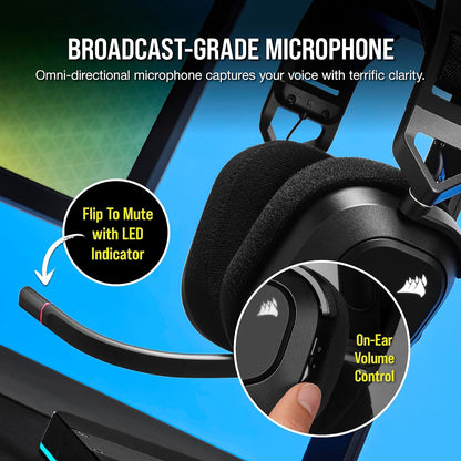 Corsair HS80 RGB USB Premium Gaming Headset with Dolby Audio 7.1 Surround Sound (Broadcast-Grade Omni-Directional Microphone, Memory Foam Earpads, High-Fidelity Sound, Durable Construction) Carbon