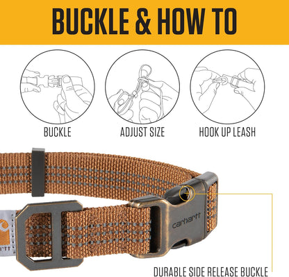 Carhartt Dog Collar, M-L, Brown, Reflective Stitching