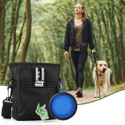Dog Treat Pouch with Collapsible Dog Bowl, Training Clicker and Poop Bags, Treat Pouches for Pet Training, Magnetic Closure, Built-in Poop Bag Dispenser, Waist Belt Clip, Puppy Treat Bag - Green
