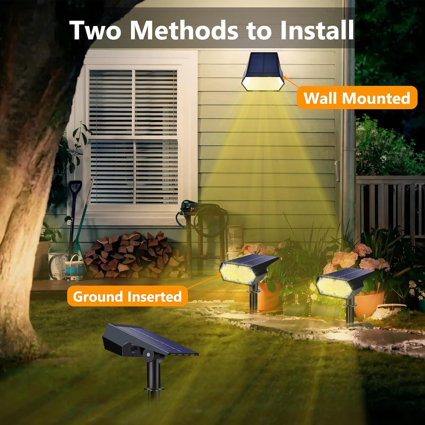 Solar Spot Lights Outdoor Waterproof IP65, 49 LED Solar Lights for Outside, 2 Brightness Modes Solar Powered Garden Yard Landscape Spotlights for Walkway, Driveway Decorations (4 Pack-Warm White)