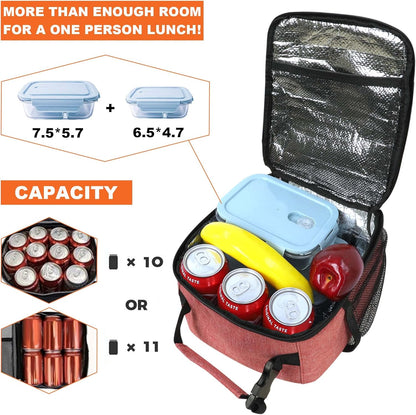 Lunch Box for Men Women Adults Small Lunch Bag for Office Work Picnic - Reusable Portable Lunchbox, Black