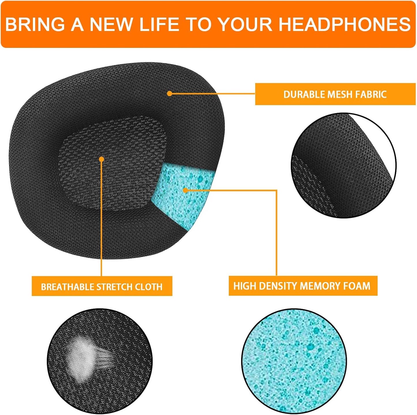 GVOEARS Replacement Ear Pads Cushions for Corsair Void/Void Pro/Void Pro RGB/Void Pro RGB SE/Void Pro Elite/RGB Wireless Earpads Gaming Headsets, Mesh Fabric with Soft Protein Leather(Black)