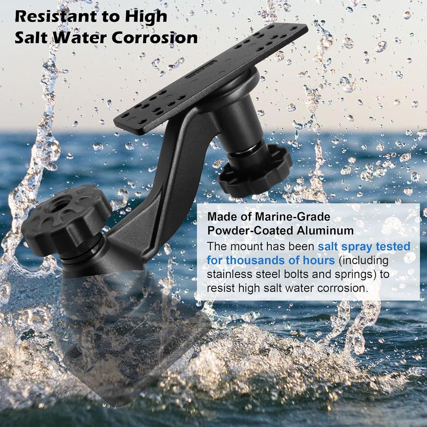 WINDFRD Aluminium Fish Finder & Chartplotter Mount, Reinforced Horizontal Swing Arm Marine Electronic Mount for 5" to 12" Screens, Compatible with Garmin, Lowrance, Humminbird and More Depth Finder