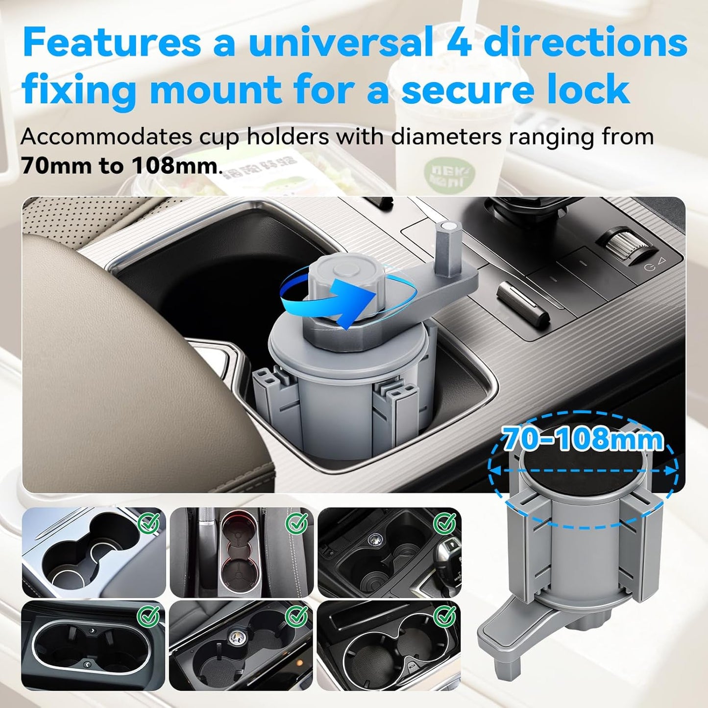 Car Laptop Desk | 360° Rotating Wooden Car Tray Table with Adjustable Cup Holder Base for Work & Dining