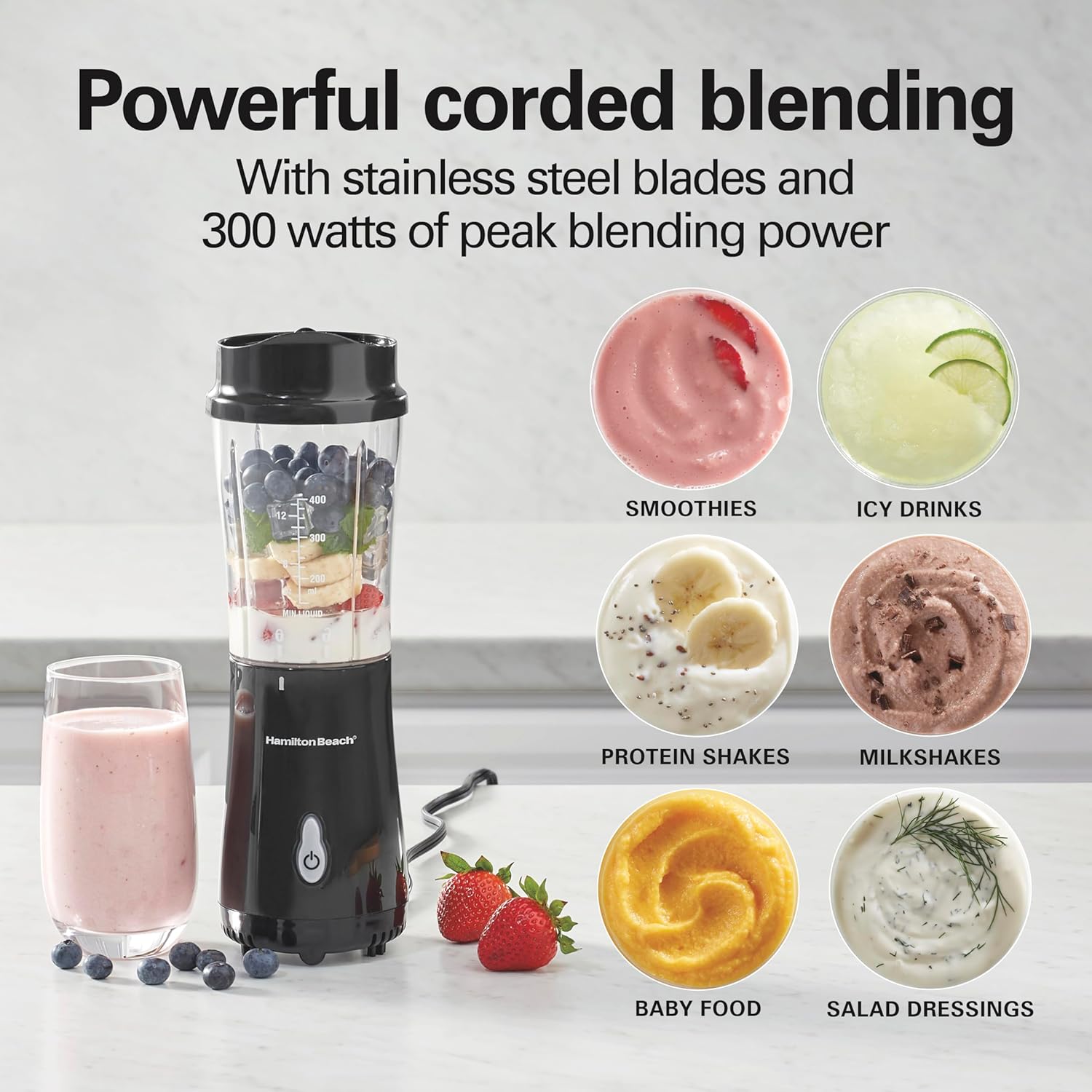 Personal Blender for Smoothies & Shakes with 14 oz Travel Cup and Lid – Compact Electric Blender with Stainless Steel Blades, One-Touch Blending, BPA-Free (Black) - PuriLite
