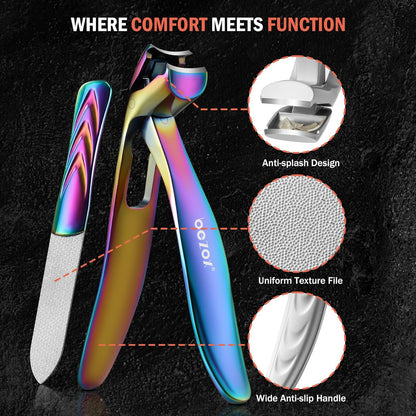 BEZOX Angled Head Nail Clippers for Seniors - Ergonomic Toenail Clipper for Thick Nails, Premium Steel Nail Cutter Trimmer with Catcher for Men and Women - Black