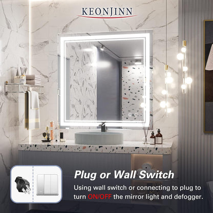 Keonjinn 40 x 24 Inch LED Mirror, Bathroom Mirror with Lights, LED Vanity Mirror, Wall Mounted Anti-Fog Dimmable Lighted Makeup Mirror for Bedroom, IP54 Waterproof (Horizontal/Vertical)