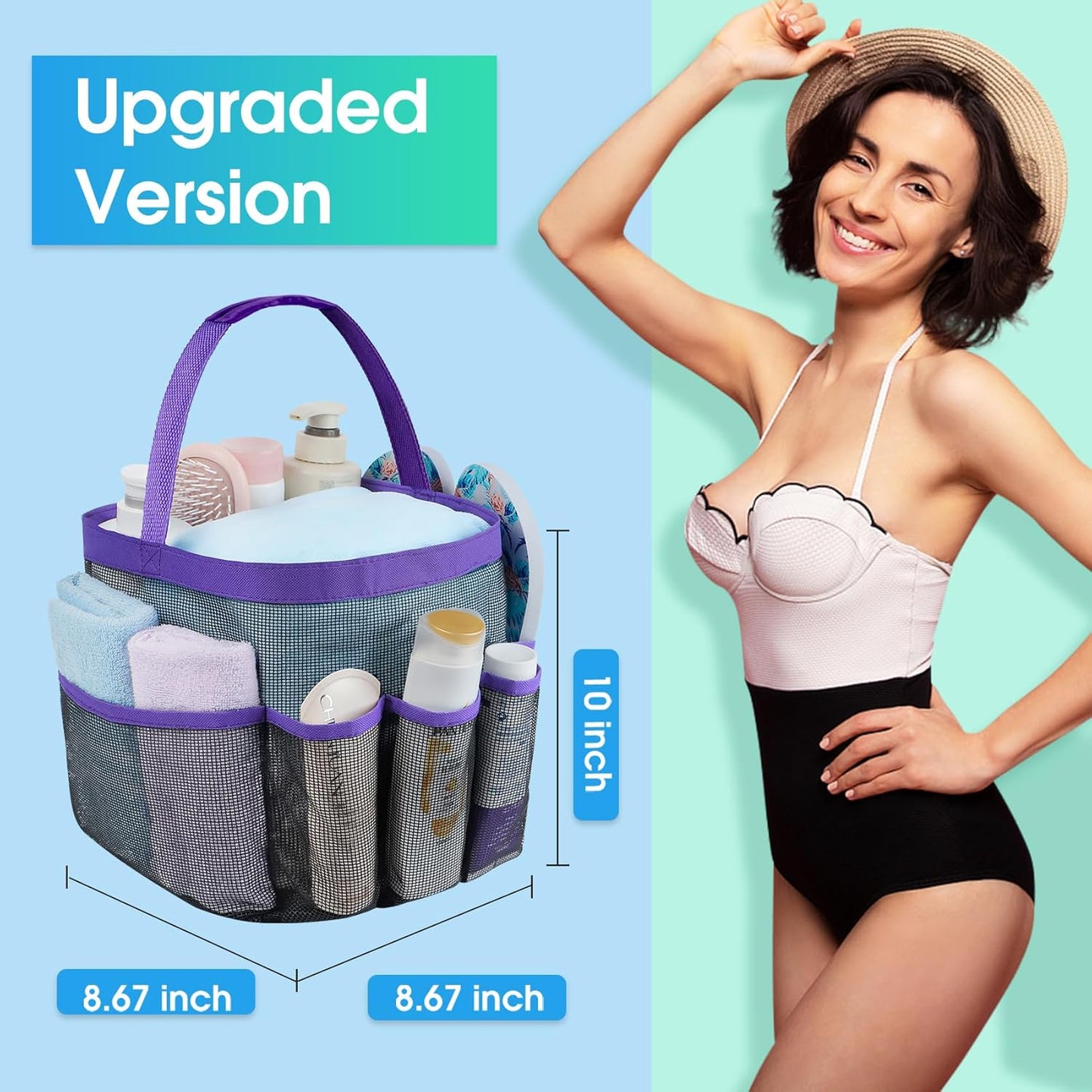 Attmu Mesh Shower Caddy Portable for College Dorm Room Essentials with 8 Pockets, Hanging Shower Caddy Basket Tote Bag Toiletry Accessories for Bathroom
