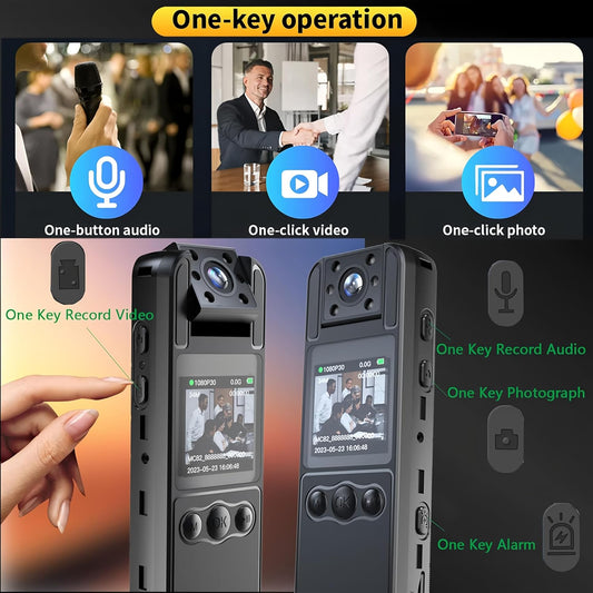 1080P Body Cameras with Audio and Video Recording| 180° Rotating Lens | 6-8HR Battery | Night Vision | 64GB SD Card | 1.3" LCD | Portable Security Cam for Police, Law Enforcement, Outdoors & Meetings