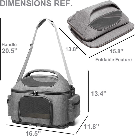 Large Pet Carrier for Cat and Small Dog, Fits 20 lbs Fat Cat, Soft-Sided Pet Travel Carrier, Cat Bed - PuriLite