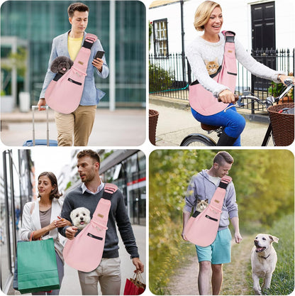 Cuby Adjustable Dog Cat Sling Padded Hard Bottom Pet Carrier Sling Soft Carrying Puppy Bag for Small Dogs Cats Outdoor Travel (Grayish-White)