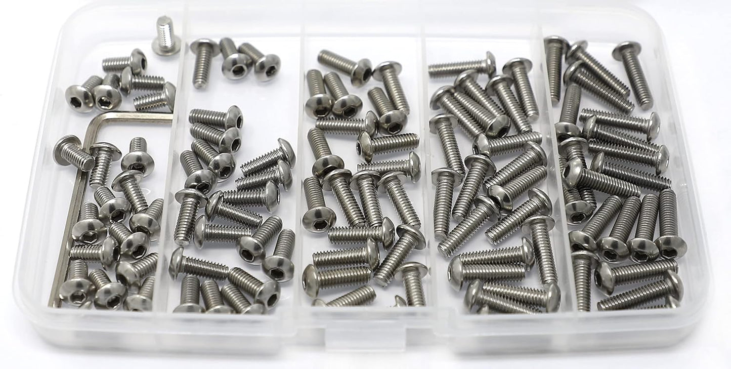 iexcell 50 Pcs M6 x 20mm Thread Pitch 1 mm Stainless Steel 304 Hex Socket Button Head Cap Screws Bolts Kit