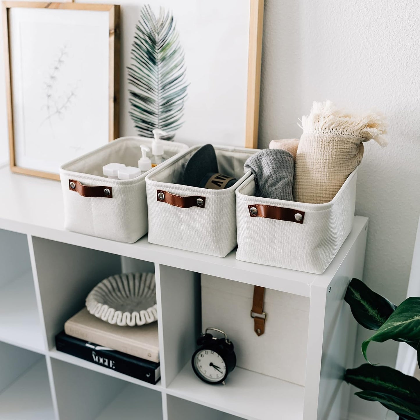 OrganiHaus Large Fabric Storage Baskets for Shelves 3 Pack, 15x11in Closet Storage Bins for Shelves, Cloth Baskets, Fabric Storage Cubes, Linen Closet Organizers, Fabric Basket, White Basket