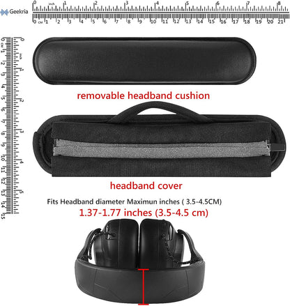 Geekria Hook and Loop Headband Cover + Pad Set, Protector with Zipper Closure Compatible with Medium Sized Headphones, Easy DIY Installation (Protein Leather/Black)