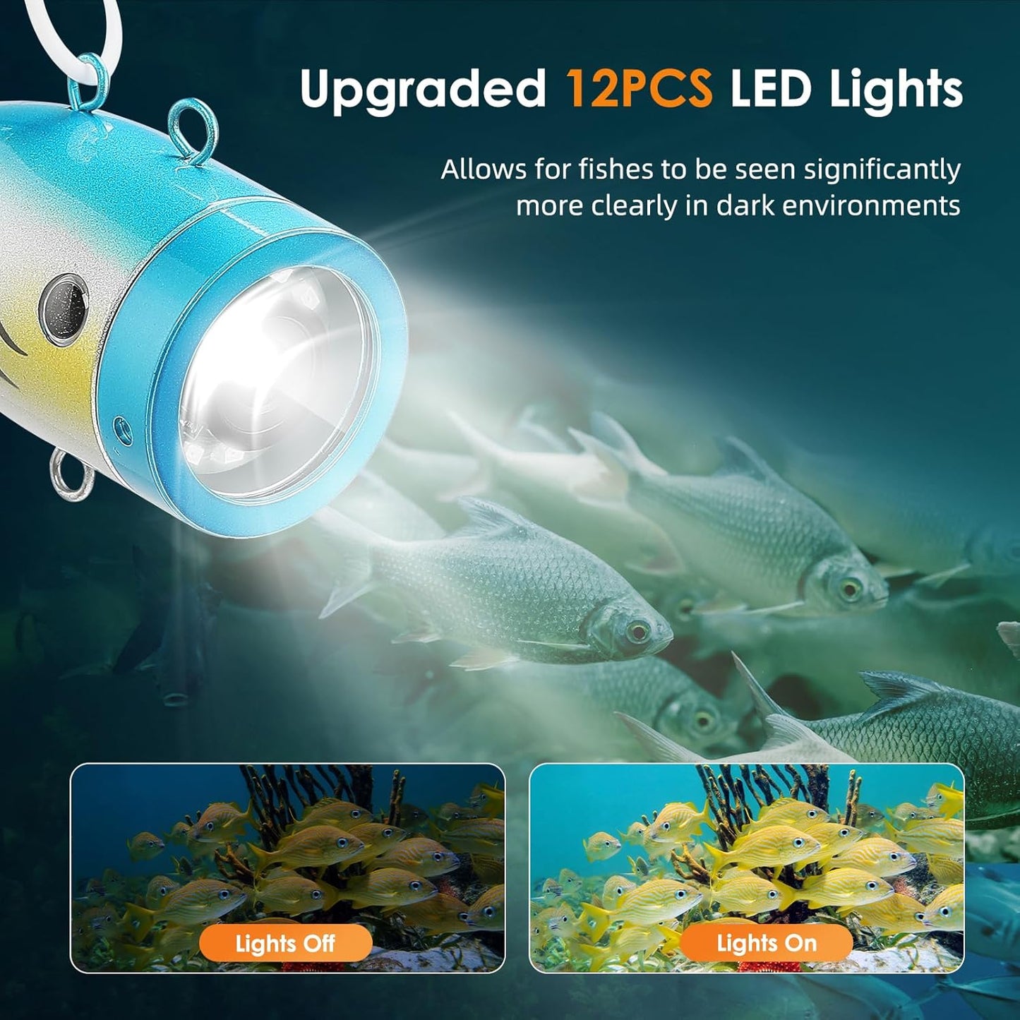 Eyoyo Underwater Fishing Camera Video Fish Finder - 7" Monitor, 1000TVL Camera With 12 White Lights, 30m Cable for Sea/River/Ice Fishing